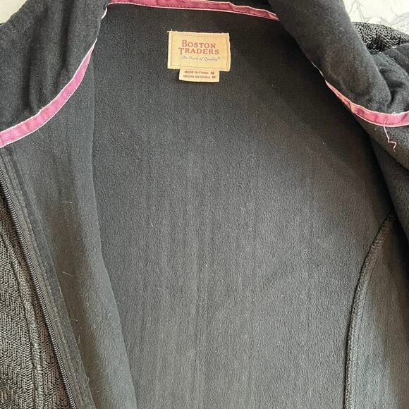 Boston Traders Cable Knit Sweater Jacket Full Zip Black Fleece Lined Size M - Picture 12 of 16